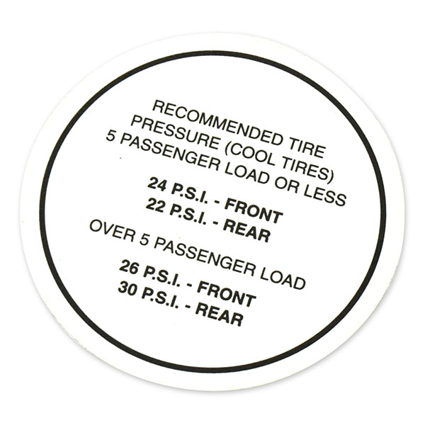 1965 Pontiac GTO/LeMans/Tempest TIRE PRESSURE DECAL ALL (DT0017) | DT0017