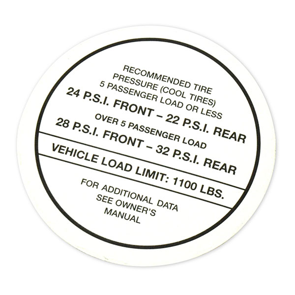 1966 Pontiac GTO/LeMans/Tempest TIRE PRESSURE DECAL ALL (DT0018) | DC1903G