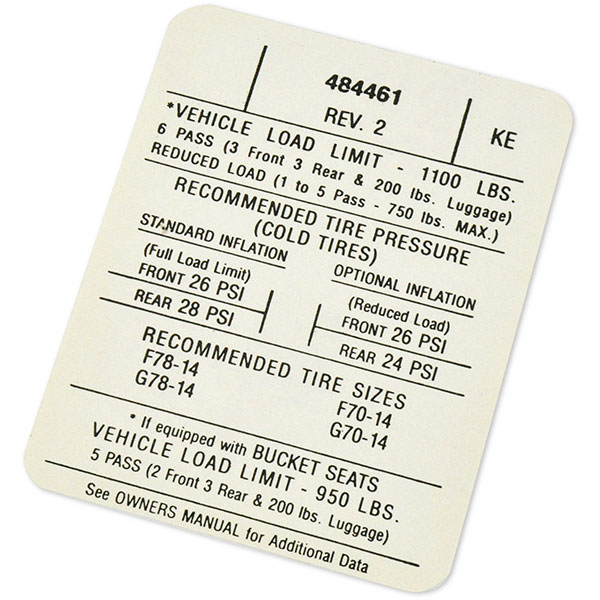 1971 Pontiac GTO/LeMans/Tempest TIRE PRESSURE DECAL GTO/LEMANS  (DT0069) | DC1907G