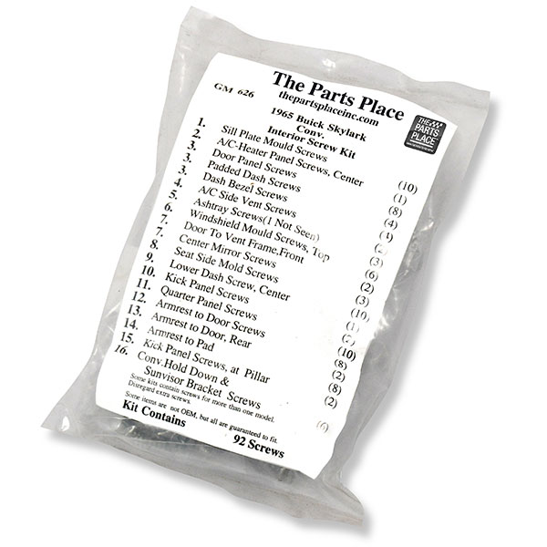 1965 Buick Skylark/GS/Regal/GN INTERIOR SCREW KIT FOR SKYLARK CONVERTIBLE (626) | GM626