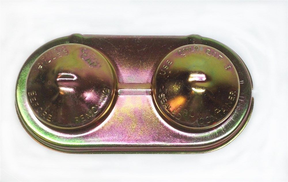 1974 Buick Skylark/GS/Regal/GN MASTER CYLINDER LID (GOLD CADMIUM PLATED) ALL DUAL OVAL WITHOUT DISC 2-5/8 X 5-1/4