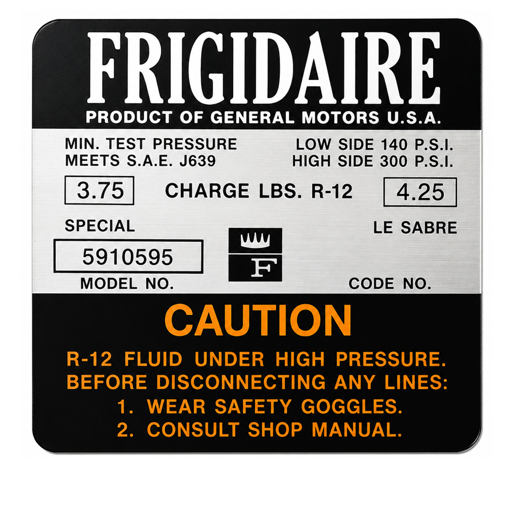 1967 Buick Skylark/GS/Regal/GN FRIGIDAIRE AIR CONDITIONER COMPRESSOR DECAL (DB0140) | DC1665S