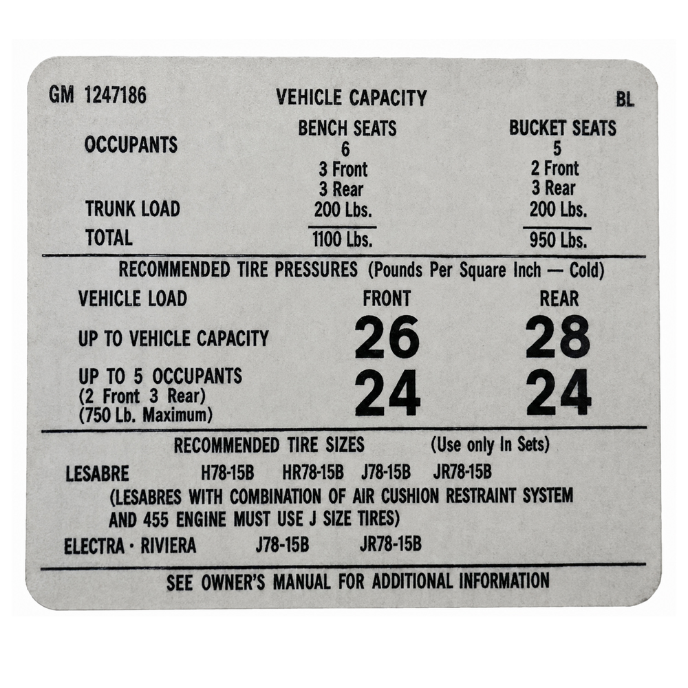 1973 Buick Skylark/GS/Regal/GN TIRE PRESSURE ELECT/LESAB/RIVIERA  (DB0112) | DC1774S
