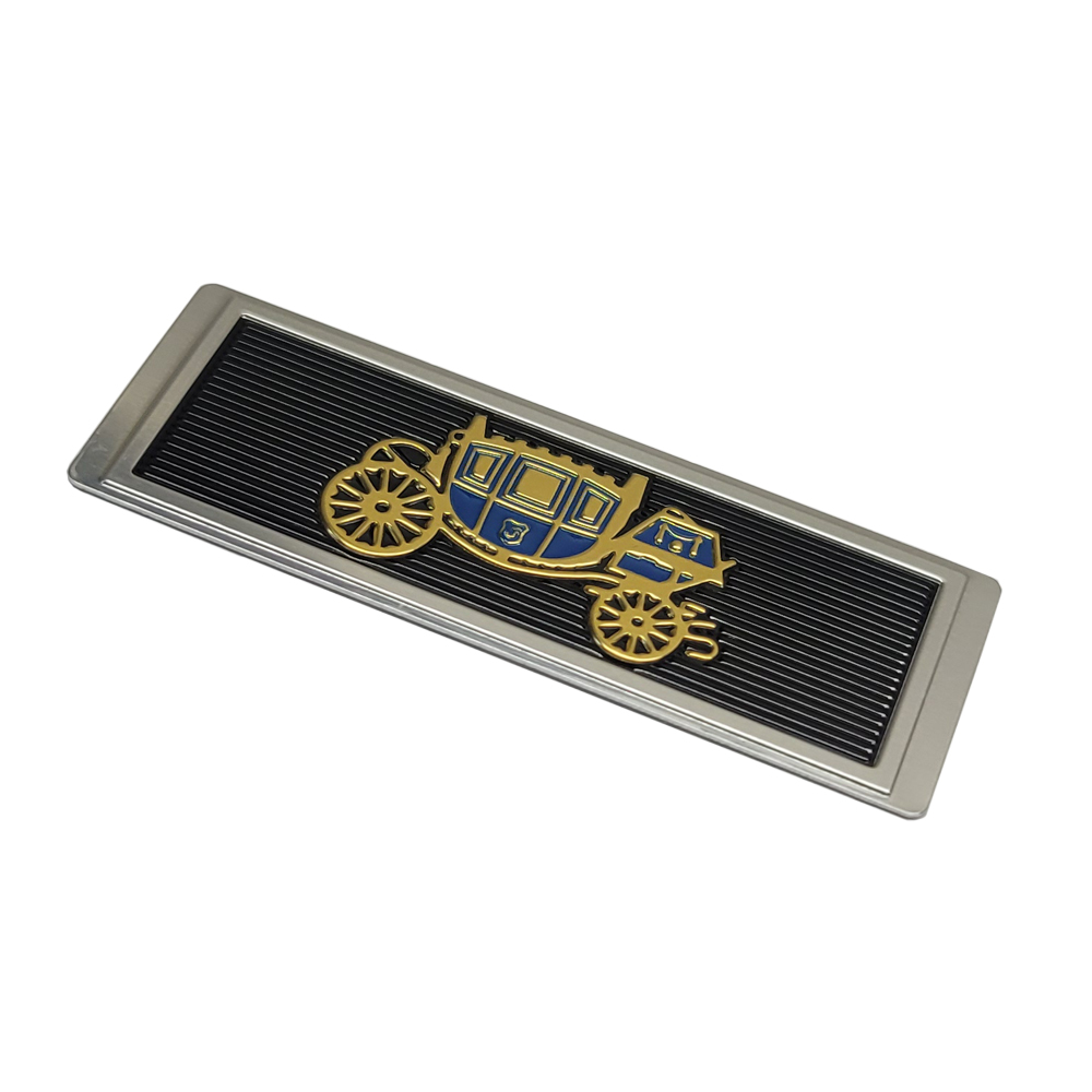 1966 Buick Skylark/GS/Regal/GN STANDARD PLASTIC SEAT BELT BUCKLE BLACK W/ GOLD & BLUE STAGECOACH FOIL DECAL - EA | IN4581Z