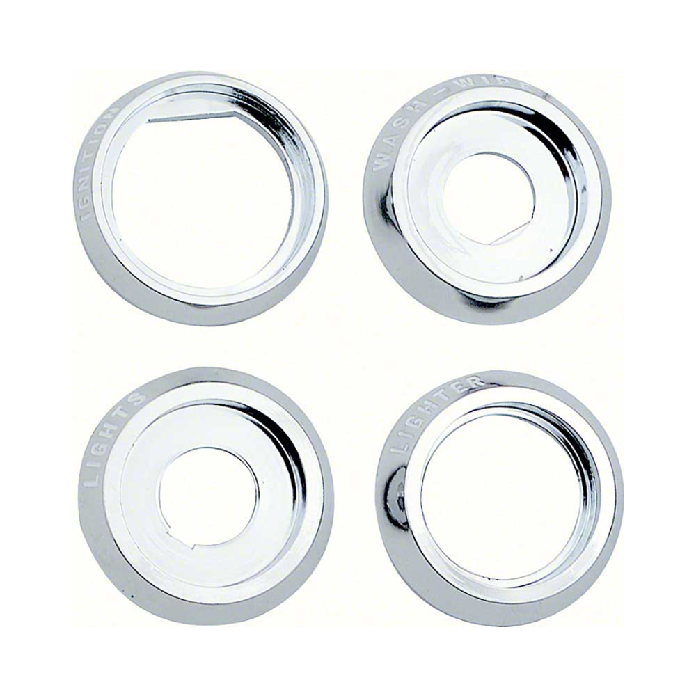 1968 Pontiac Firebird/TransAm DASH BEZEL SET (DIECAST CHROME BEZELS - WIPER, LIGHTS, LIGHTER & IGNITION) | IN3019F