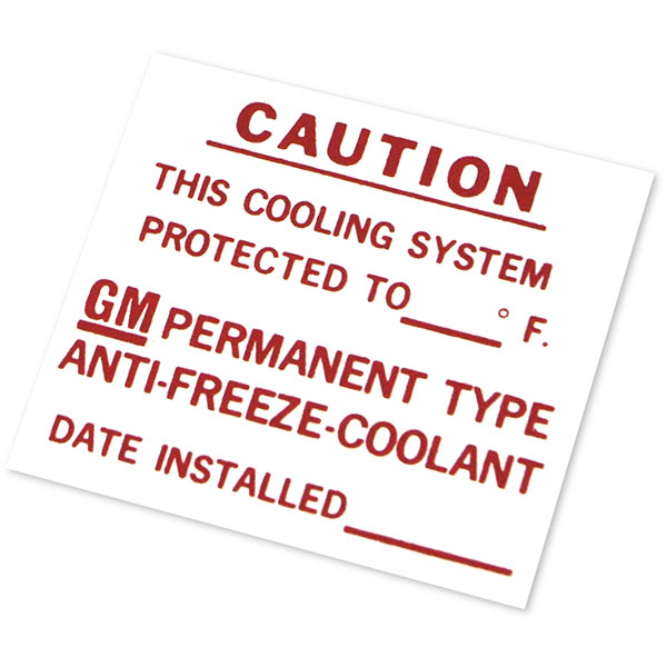 1966 Pontiac Firebird/TransAm GM DEALER INSTALLED ANTIFREEZE DECAL (DT0187) | DC1769F