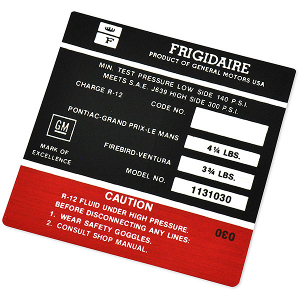 1973 Pontiac Firebird/TransAm FRIGIDAIRE AIR CONDITIONING COMPRESSOR DECAL   (DT0115) | DC1782F