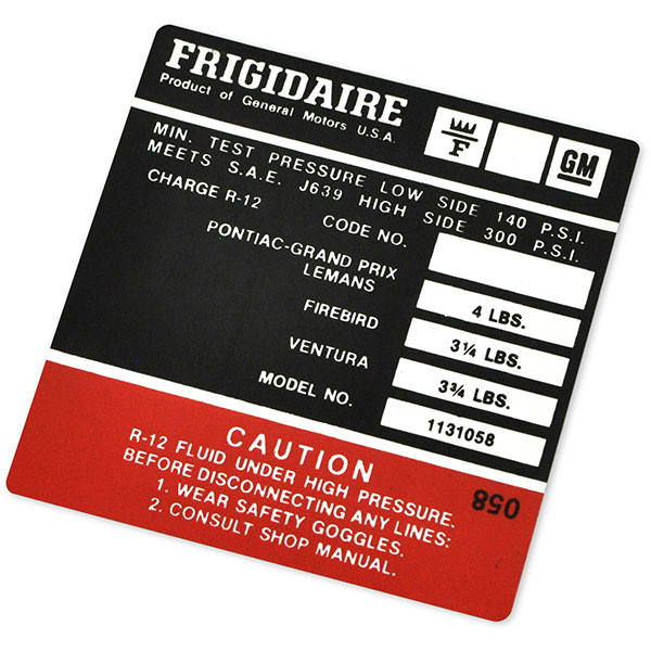 1974 Pontiac Firebird/TransAm FRIGIDAIRE AIR CONDITIONING COMPRESSOR DECAL   (DT0136) | DC1783F