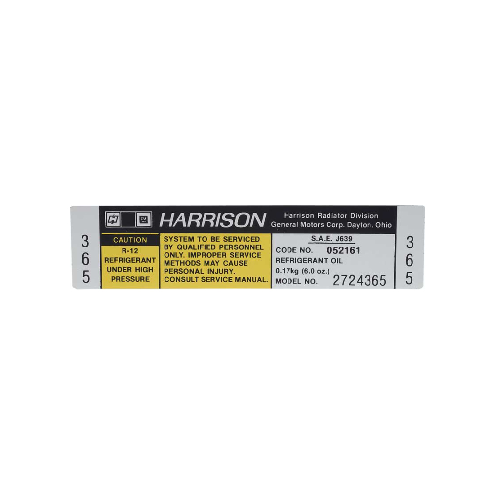 1981 Pontiac Firebird/TransAm HARRISON AIR CONDITIONING COMPRESSOR DECAL  (DT0625) | DC1788F