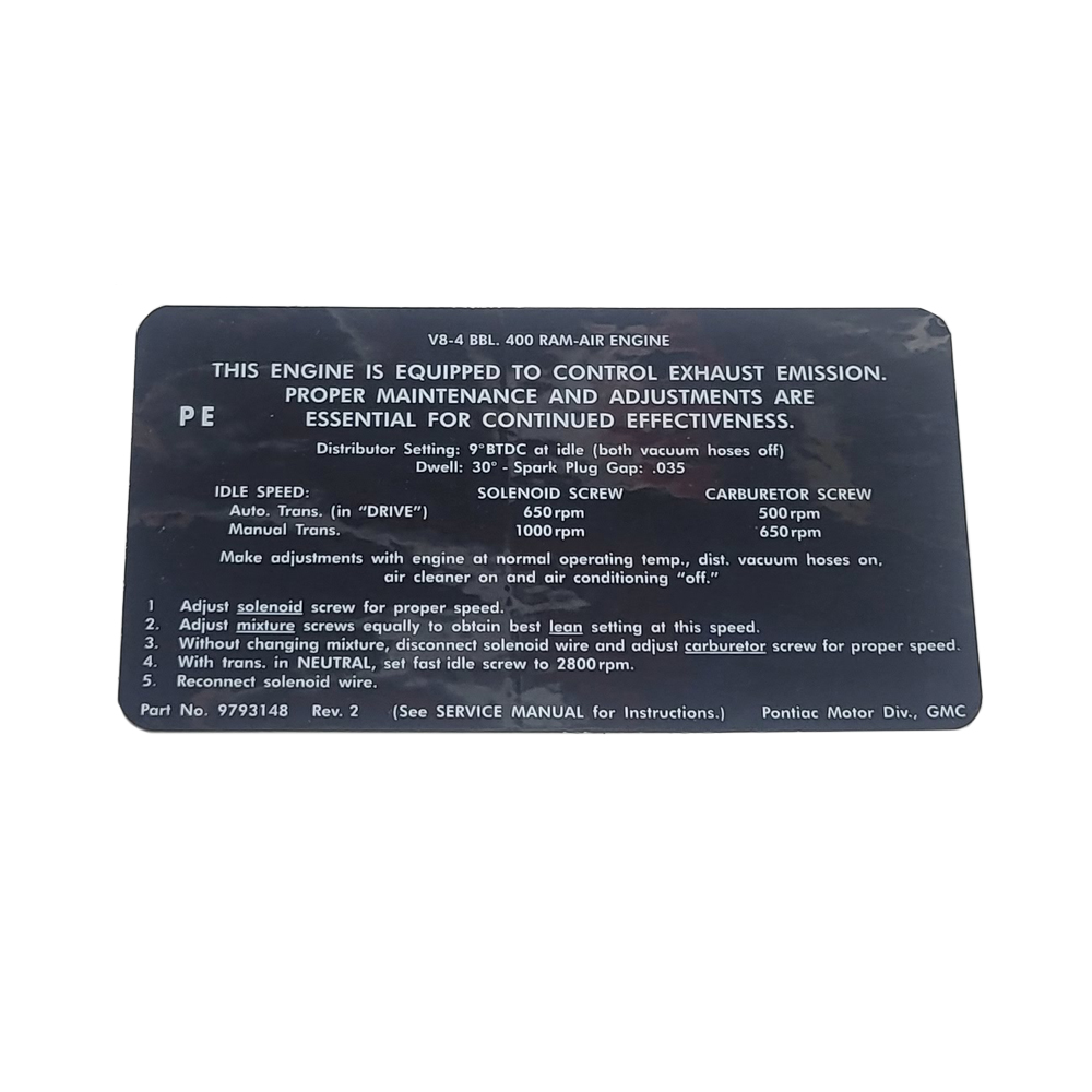 1968 Pontiac Firebird/TransAm   400 RAM AIR AT/MT EMISSION  (DT0037) | DC1880G