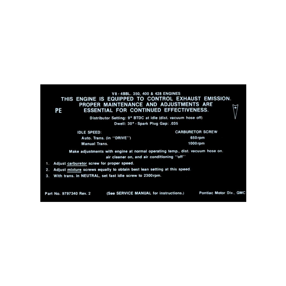 1969 Pontiac Firebird/TransAm   ALL4-V RA III/HO AT/MT EMISSION  (DT0791) | DC1816F