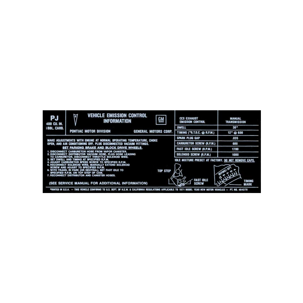 1971 Pontiac Firebird/TransAm   400-4V MT EMISSION DECAL US (DT0100) | DC1825F