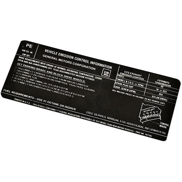1972 Pontiac Firebird/TransAm   400-2V AT EMISSION DECAL  (DT0067) | DC1853F