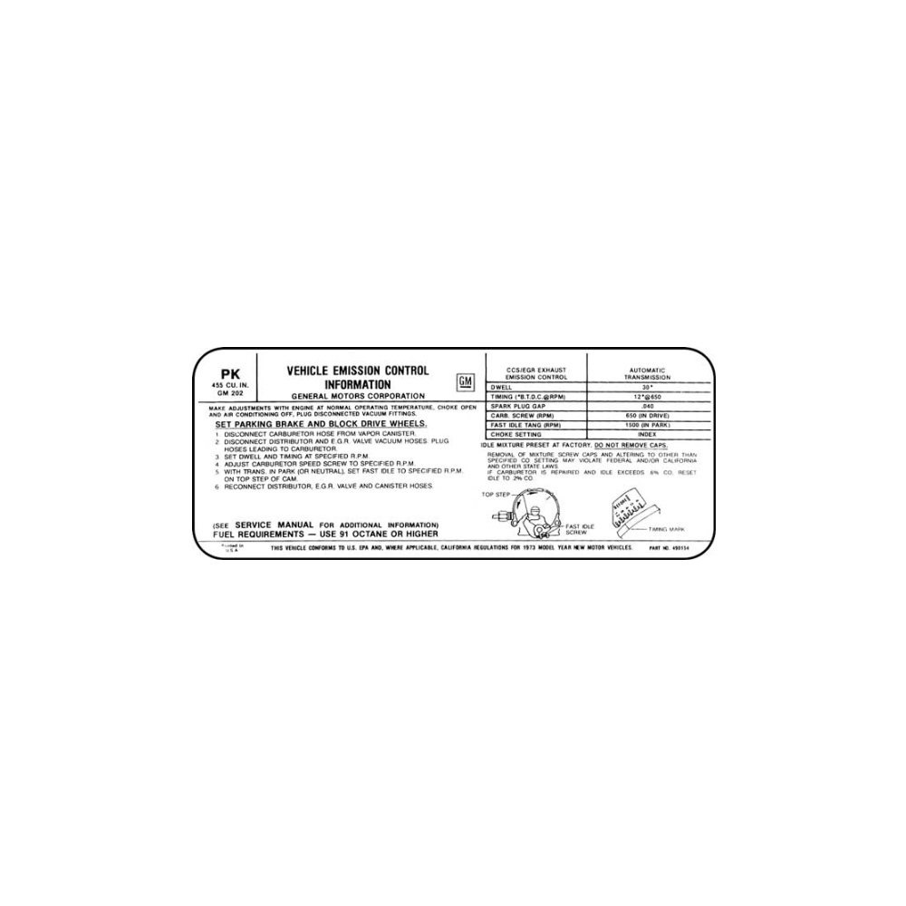 1973 Pontiac Firebird/TransAm   455-4V AT EMISSION DECAL US/CAL  (DT0428) | DC1859F