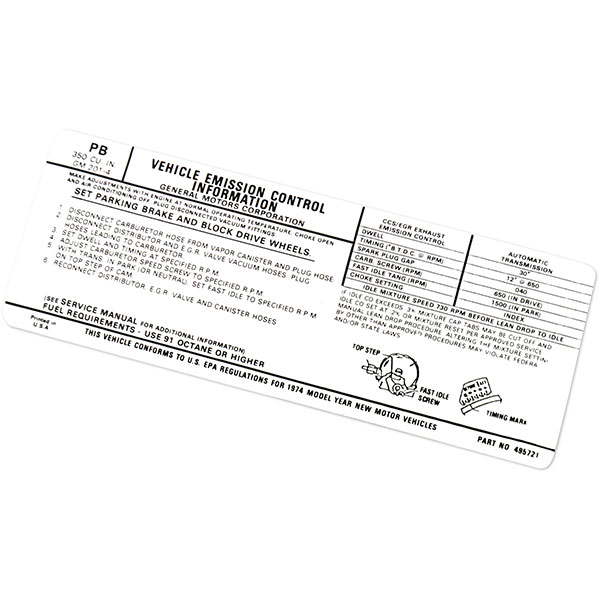 1974 Pontiac Firebird/TransAm 350-4V AT EMISSION DECAL PB 495721 EACH | DT0227