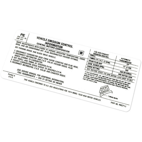 1974 Pontiac Firebird/TransAm   400 AT EMISSION DECAL  (DT0141) | DC1864F