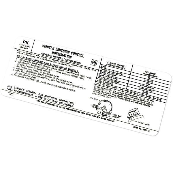 1974 Pontiac Firebird/TransAm 455-4V AT EMISSION DECAL US PK 495715 EACH | DT0431