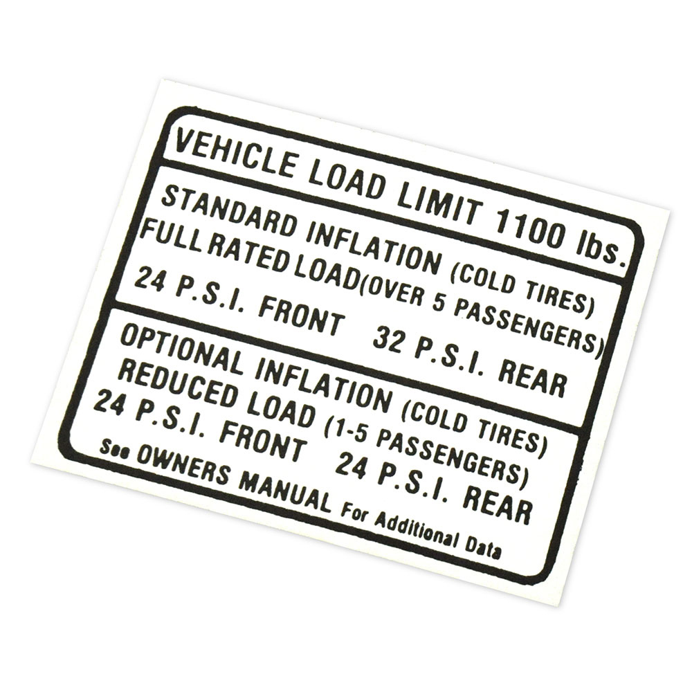 1967 Pontiac Firebird/TransAm TIRE PRESSURE DECAL ALL (DT0019) | DC1869F