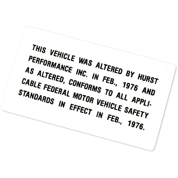 1976 Pontiac Firebird/TransAm HURST MODIFICATION DOOR DECAL EACH | DT0510