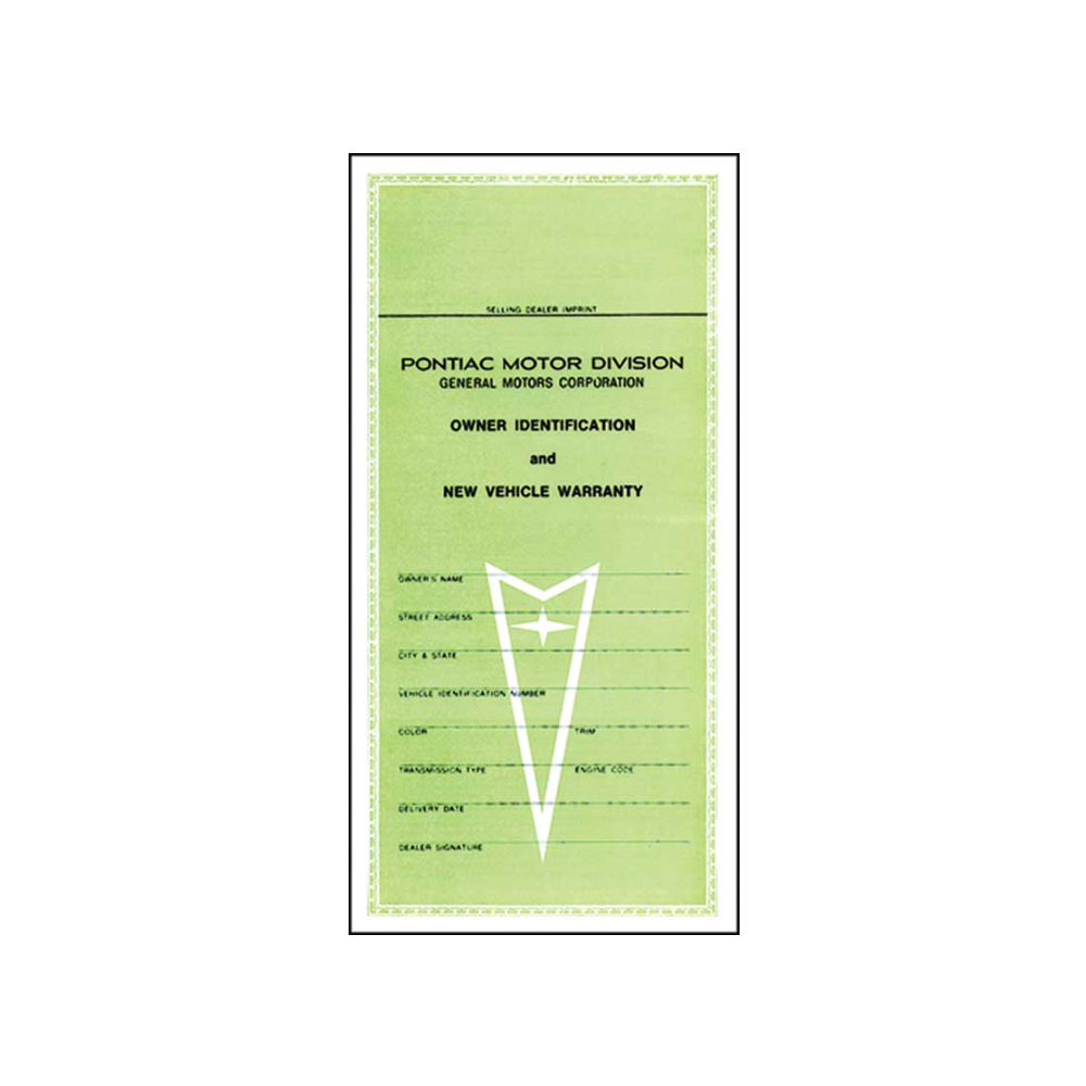 1968 Pontiac Firebird/TransAm OWNERS IDENT WARRANTY CARD (DT0268) | DC1891F