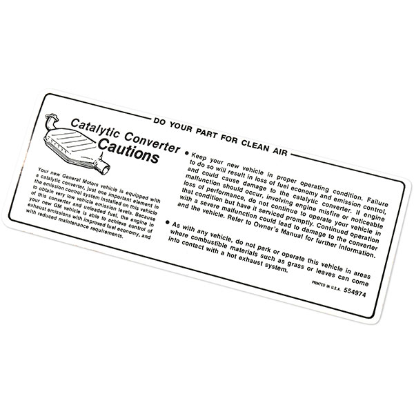 1976 Pontiac Firebird/TransAm CATALYTIC CONVERTER CAUTION DECAL 554974 EACH | DT0436