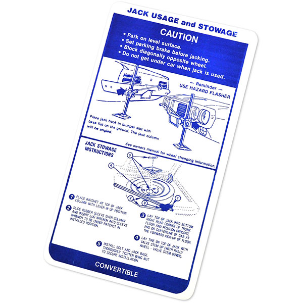 1969 Pontiac Firebird/TransAm JACK INSTRUCTIONS FIREBIRD CONVERTIBLE REGULAR TIRE DECAL EACH | DC1930F