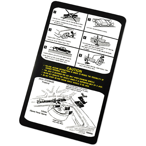 1979 Pontiac Firebird/TransAm JACK INSTRUCTIONS FIREBIRD WITH SPACE SAVER DECAL E 10008686 EACH | DT0375