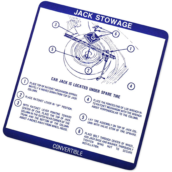1967 Pontiac GTO/LeMans/Tempest JACK STOWAGE DECAL CONVERTIBLE EACH | DT0212