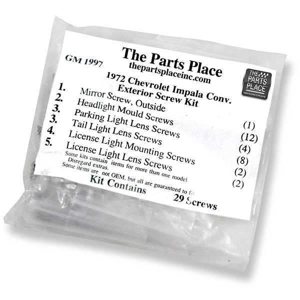 1975 Chevrolet Impala/Caprice/Bel Air EXTERIOR SCREW KIT FOR CONVERTIBLE w/o WHEEL WELL MOLDING SCREWS (1997) | GM1997