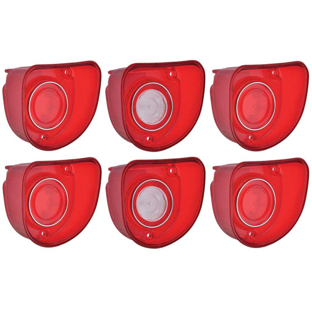 1968 Chevrolet Impala/Caprice/Bel Air TAIL LIGHT LENS SET (CAPRICE)  2 SILVER CIRCLES WITH SILVER TRIM - 6 PIECES | XL4965P