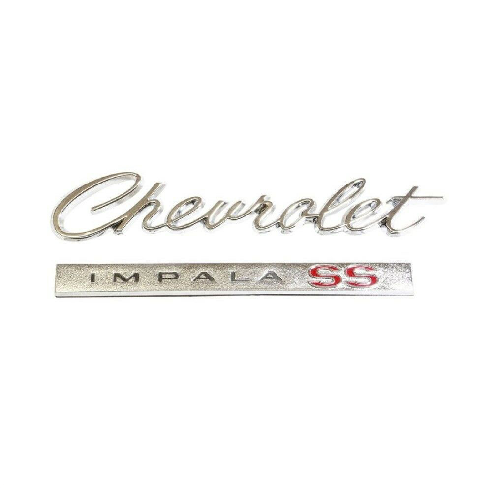 1966 Chevrolet Impala/Caprice/Bel Air IMPALA TRUNK EMBLEM 'CHEVROLET IMPALA SS' - 2 PIECE SET GM 4229997 / 4227044 | EM2489P