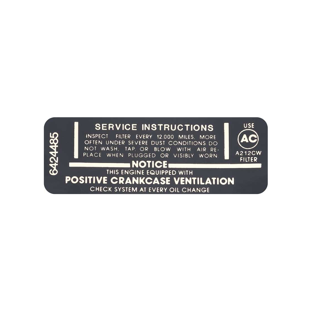 1967 Chevrolet Impala/Caprice/Bel Air DC0718 327/275 AIR CLEANER SERVICE INST DECAL | DC1813P