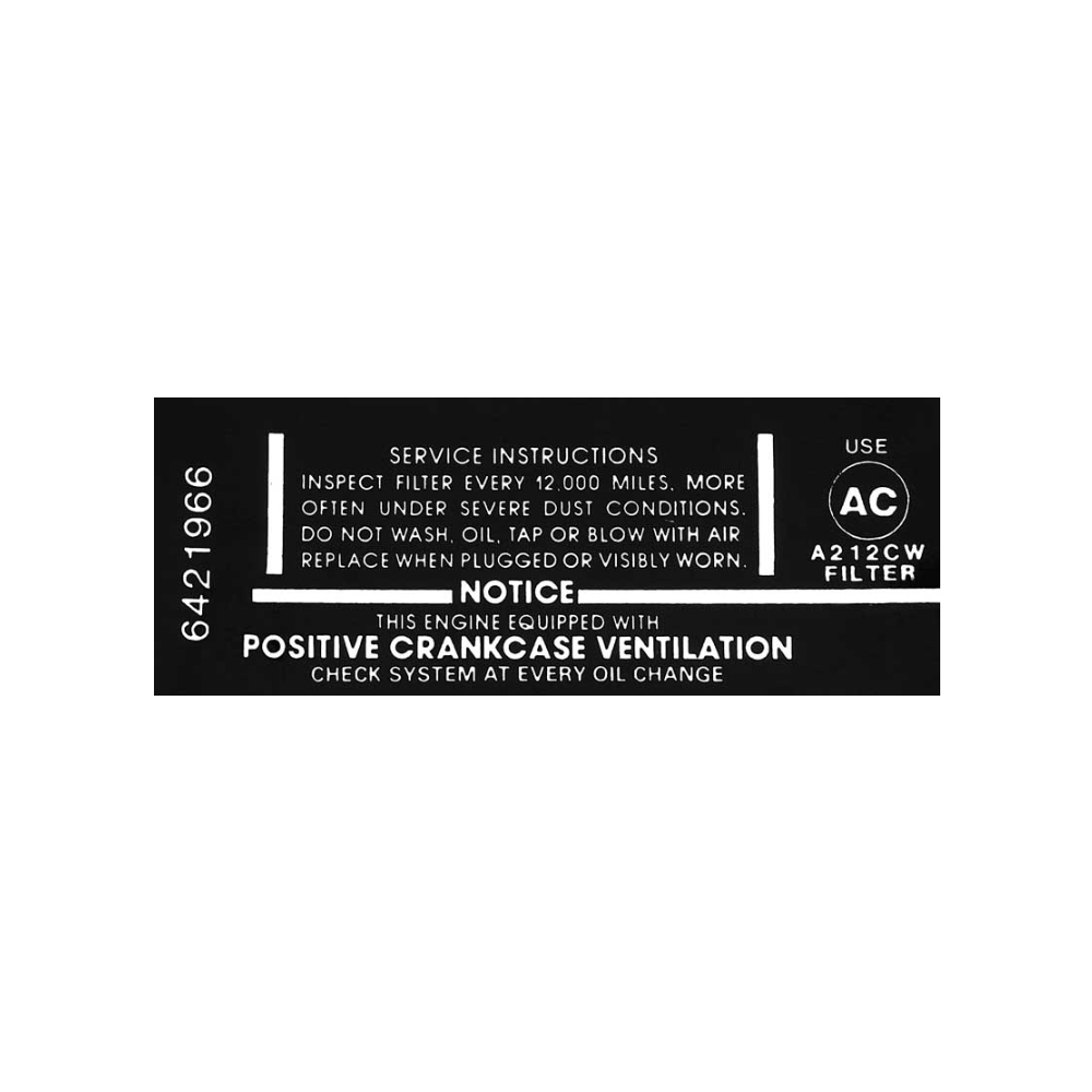 1968 Chevrolet Impala/Caprice/Bel Air DC0646 327/275 AIR CLEANER SERVICE INST DECAL | DC0646
