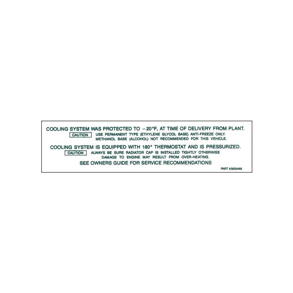 1965 Chevrolet Impala/Caprice/Bel Air DC0137 COOLING SYSTEM CAUTION DECAL | DC1889P
