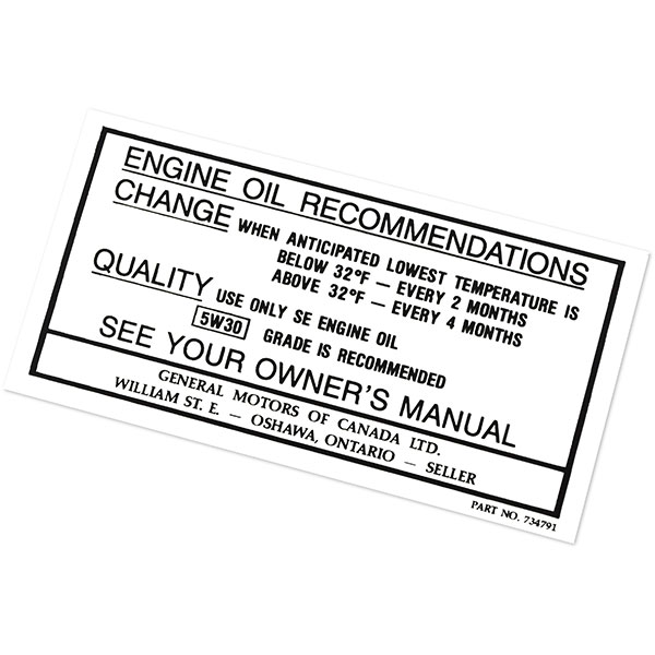 1969 Chevrolet Impala/Caprice/Bel Air CANADA OIL CHANGE DECAL (DC0414) | DC0414