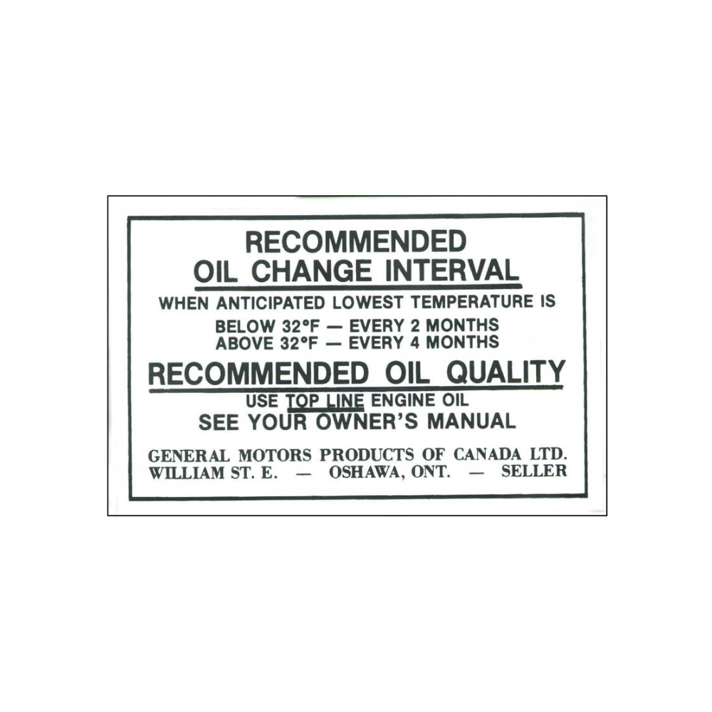 1970 Chevrolet El Camino CANADA OIL CHANGE DECAL (DC0972) | DC2137C