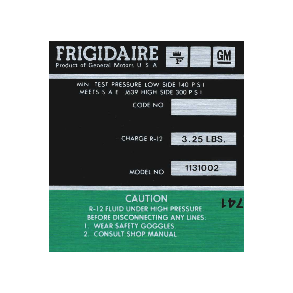 1972 Chevrolet Impala/Caprice/Bel Air DC0742 FRIGIDAIRE AIR CONDITIONER COMPRESSOR DECAL GREEN | DC1923P