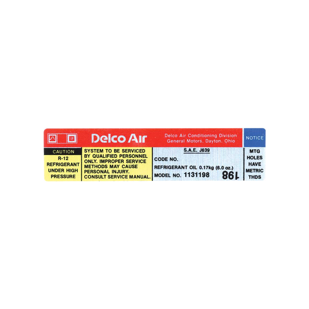1980 Chevrolet Impala/Caprice/Bel Air DC1065 DELCO AIR CONDITIONER COMPRESSOR DECAL | DC1939P