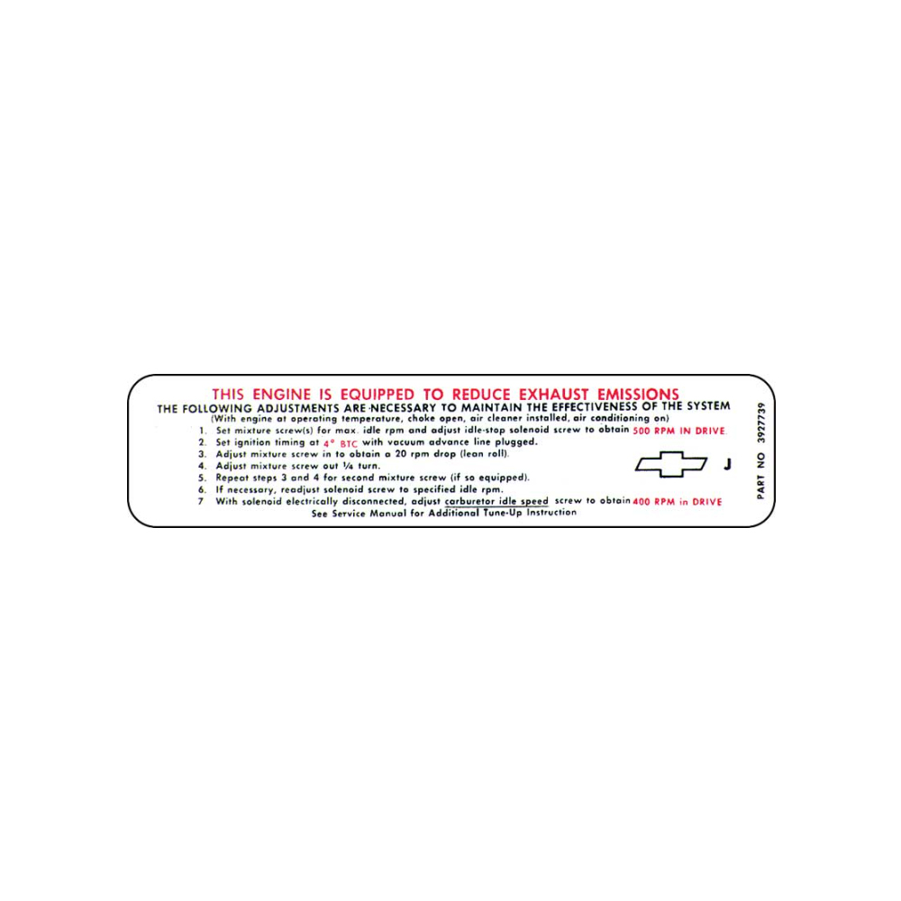 1968 Chevrolet Nova/Chevy II 230-140 250-155 HP AT EMISSION DECAL (DC0456) | DC0456
