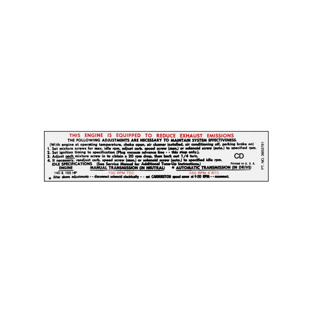 1969 Chevrolet Nova/Chevy II 230-140 HP AT/MT EMISSION DECAL (DC0666) | DC0666