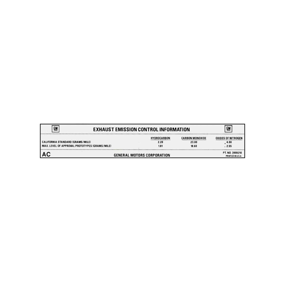 1971 Chevrolet Impala/Caprice/Bel Air 402CI AFTER 1/71 CALIFORNIA EMISSIONS WINDSHIELD DECAL (CODE 