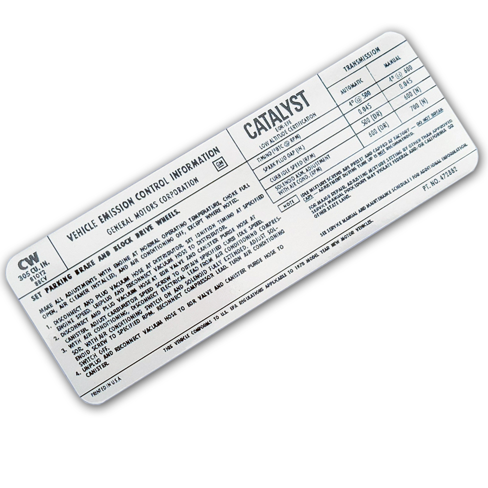 1978 Chevrolet Impala/Caprice/Bel Air 305-2V WITH AUTOMATIC OR MAN TRANSMISSION AND FEDERAL SMOG EMISSIONS DECAL (CODE 