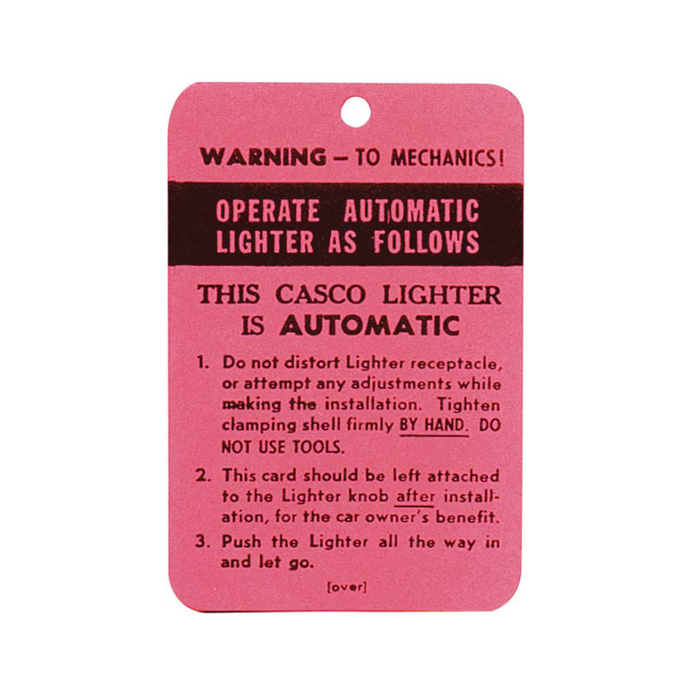 1956 Chevrolet Impala/Caprice/Bel Air DC0095 CASCO LIGHTER INSTRUCTION TAG | DC2066P