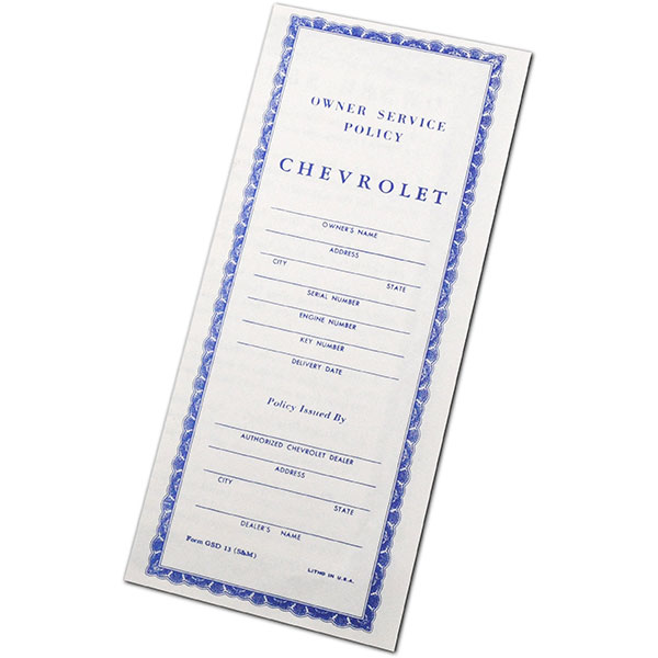 1956 Chevrolet Impala/Caprice/Bel Air CHEVROLET OWNERS SERVICE POLICY GSD 13 EACH | DC0080