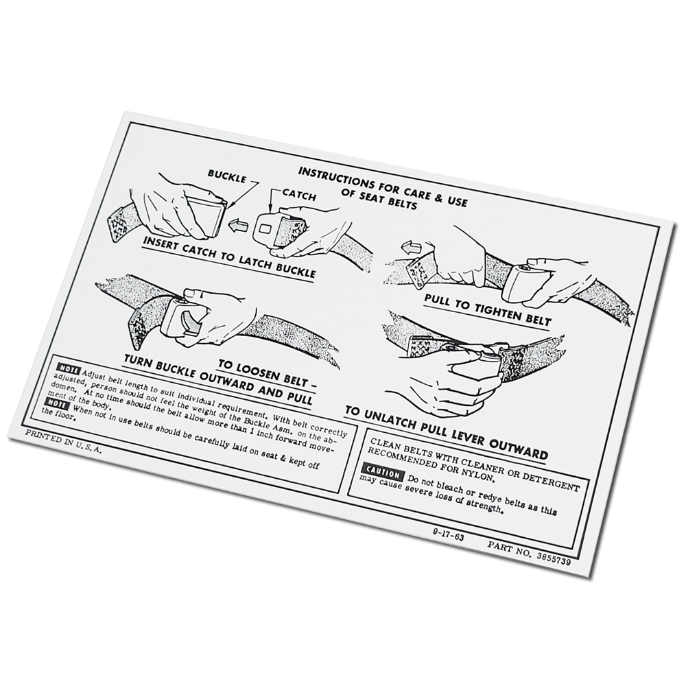 1964 Chevrolet El Camino SEAT BELT INSTRUCTION DECAL (DC0305) | DC2186C