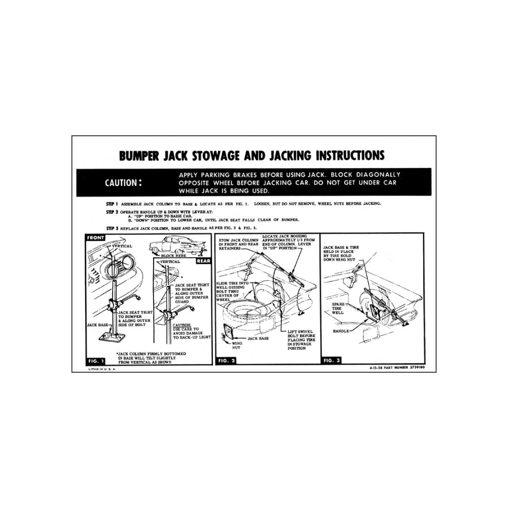 1959 Chevrolet Impala/Caprice/Bel Air DC0159 JACK INSTRUCTION SEDAN/CONV/HDTP | DC2142P