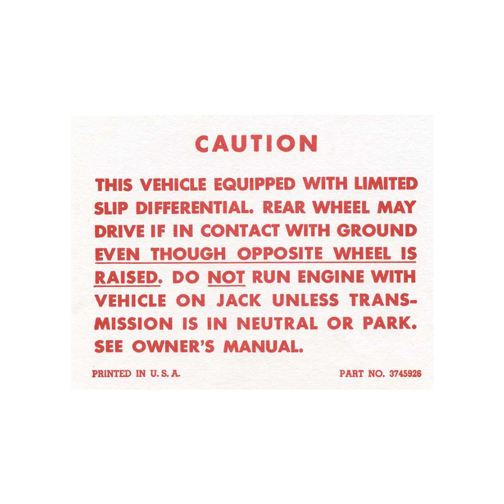 1960 Chevrolet Impala/Caprice/Bel Air DC0043 POSITRACTION WARNING DECAL | DC2144P