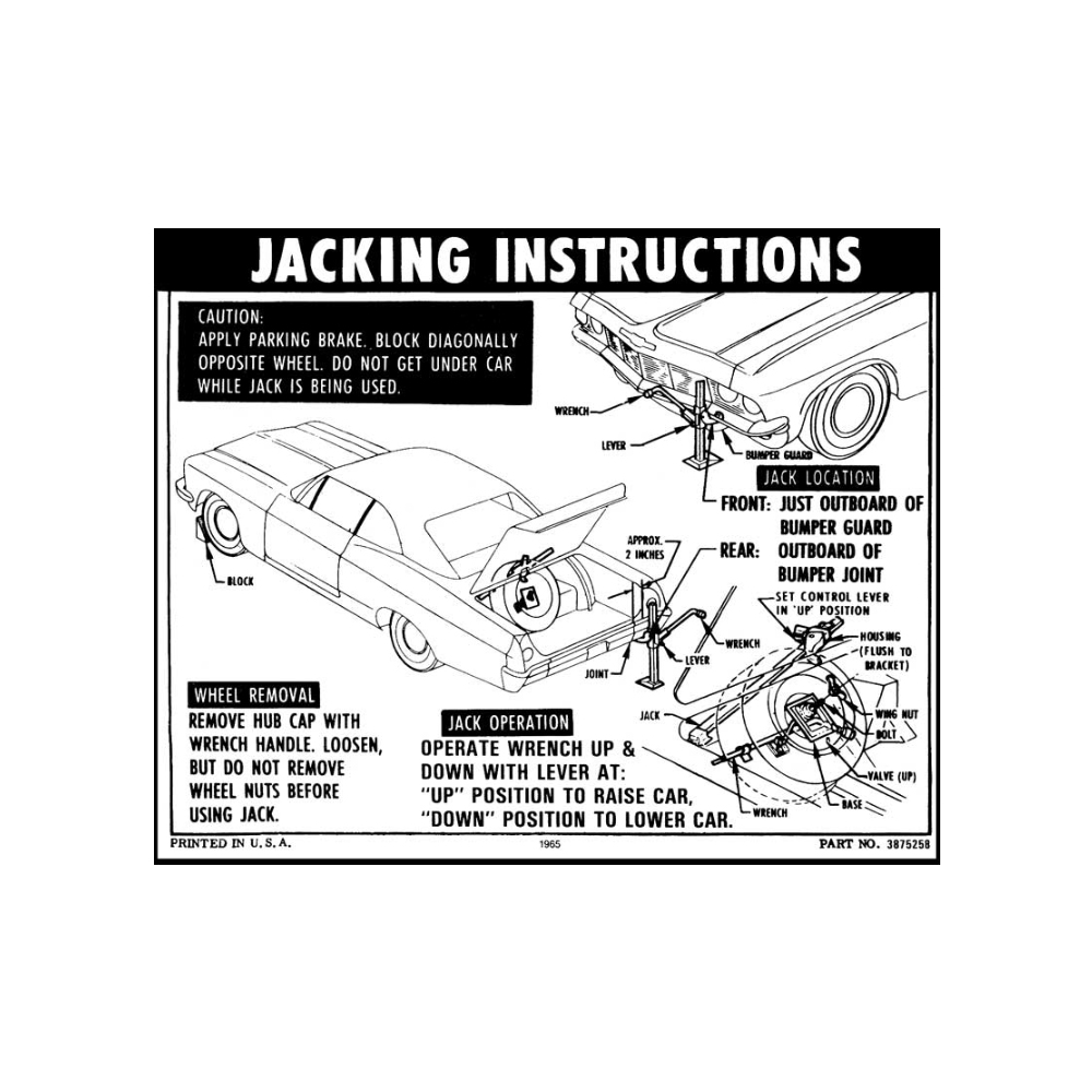 1965 Chevrolet Impala/Caprice/Bel Air SEDAN / HARDTOP JACK STOWAGE AND