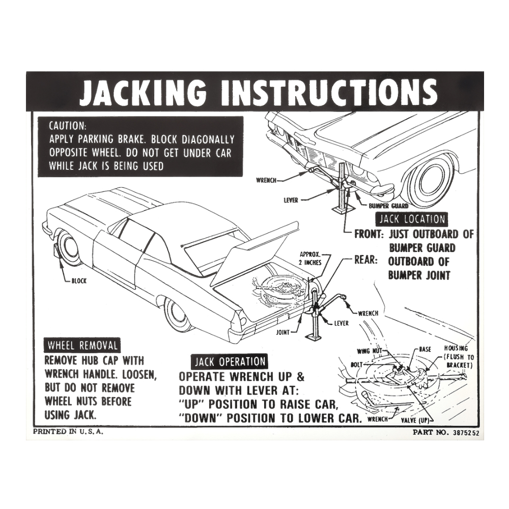 1965 Chevrolet Impala/Caprice/Bel Air DC0772 JACK INSTRUCTION CONVERTIBLE | DC2159P