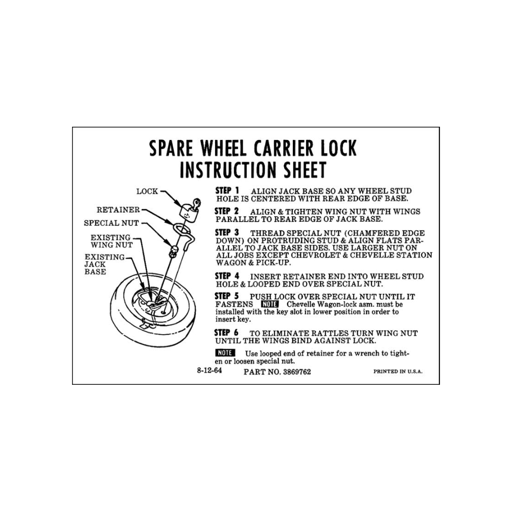 1965 Chevrolet Impala/Caprice/Bel Air DC0360 SPARE LOCK INSTRUCTION DECAL | DC2160P